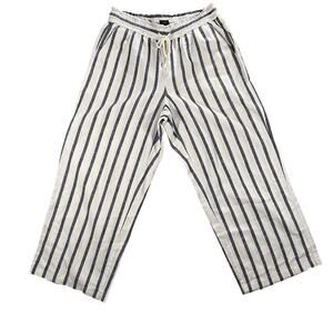 J.Crew Navy White Stripe Cropped Pants M Coastal Resort Elastic Waist